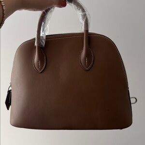 Elegant Chestnut/Cream Genuine Leather Women's Handbag